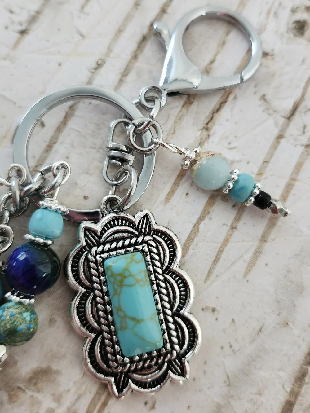 Southwest Purse Charm or Keychain Tiger Eye Agate Quartz Howlite Handcrafted